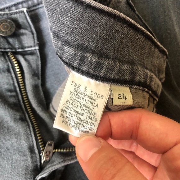 RAG & BONE 10" crop flare raw hem distressed jean in wash black thorne | size 24 - Picture 8 of 9